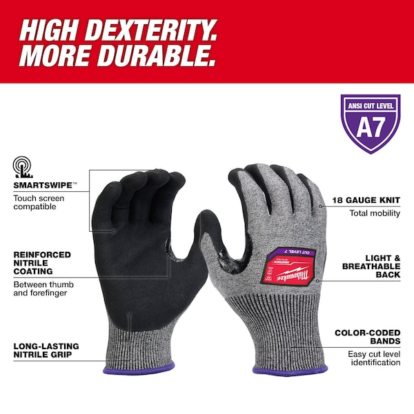 Level 7 Cut Resistant High-Dexterity Nitrile Dipped Gloves - 2X-Large (12 pair)