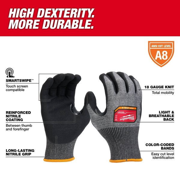 Level 8 Cut Resistant High-Dexterity Nitrile Dipped Gloves - 2X-Large (12 pair)