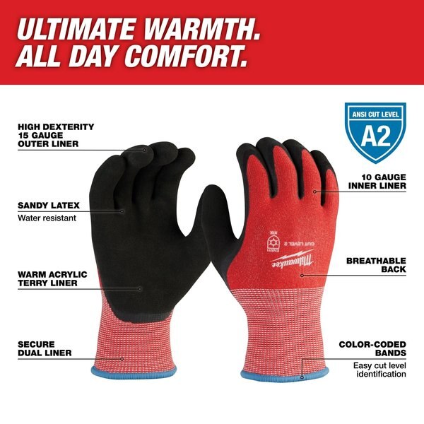 Level 2 Cut Resistant Latex Dipped Winter Insulated Gloves - 2X-Large (12 pair)