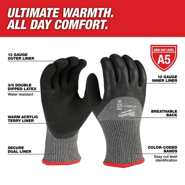 Level 5 Cut Resistant Latex Dipped Winter Insulated Gloves - Medium