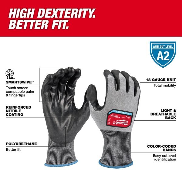 Level 2 Cut Resistant High Dexterity Polyurethane Dipped Gloves - Small (12 pair)