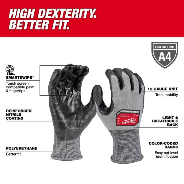Level 4 Cut Resistant High Dexterity Polyurethane Dipped Gloves - Medium (12 pair)
