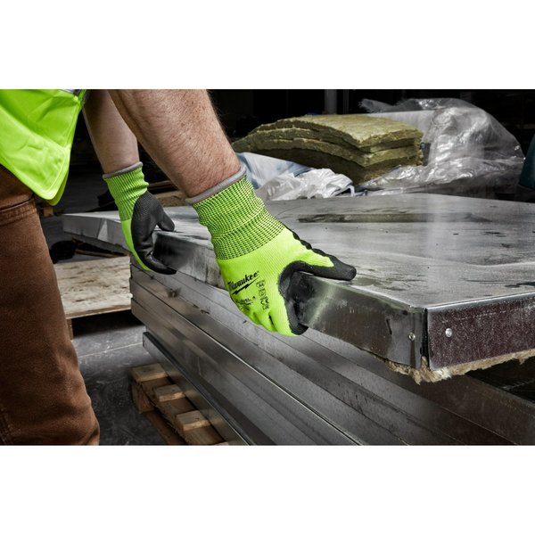 Level 4 Cut Resistant High Visibility Polyurethane Dipped Gloves - Large (12 pair)