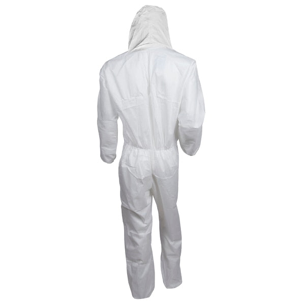 Hooded Disposable Coveralls, 24 PK, White, SMMMS, Zipper
