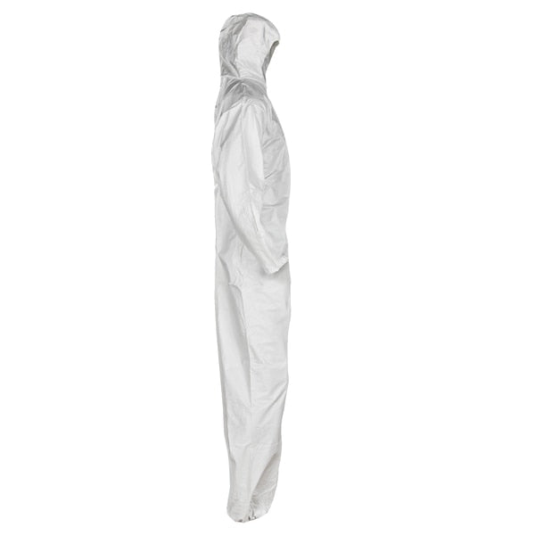 Hooded Disposable Coveralls, 24 PK, White, SMMMS, Zipper