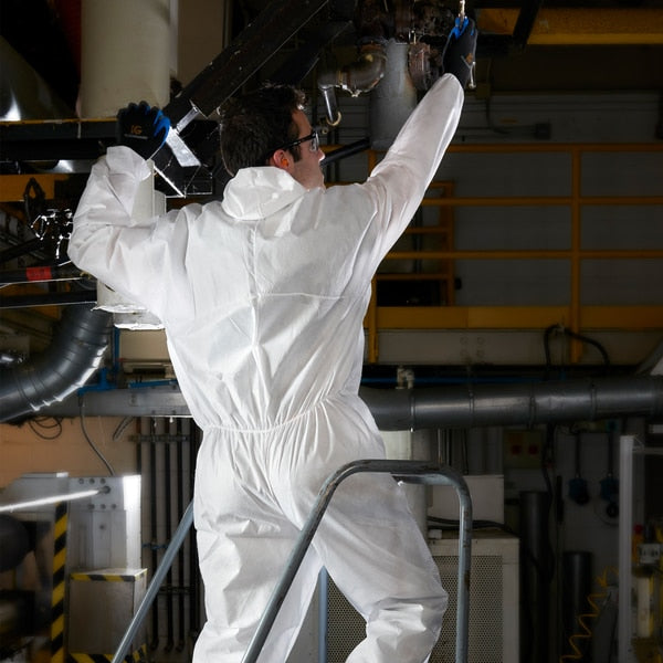 Hooded Disposable Coveralls, 24 PK, White, SMMMS, Zipper