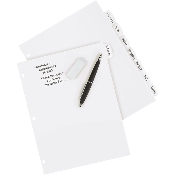 AveryÂ® Big Tabâ¢ Write & Erase Durable Plastic Dividers 16371, 8 White Tabs, 1 Set
