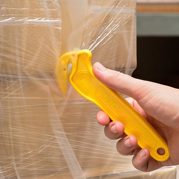 Hook-Style Film Cutter, 6 1/2 in L, Straight Fixed Steel Blade, Ergonomic Plastic Handle, Yellow