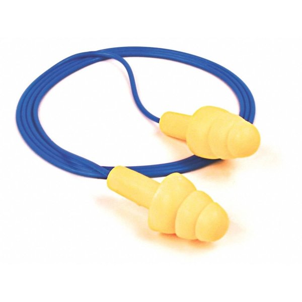 UltraFit Reusable Corded Earplugs, Flanged Shape, 25 dB NRR, Push-In, Med, Yellow/Blue, 1 Pair