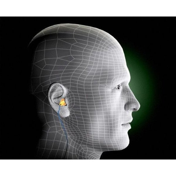 UltraFit Reusable Corded Earplugs, Flanged Shape, 25 dB NRR, Push-In, Med, Yellow/Blue, 1 Pair