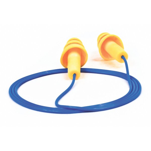 UltraFit Reusable Corded Earplugs, Flanged Shape, 25 dB NRR, Push-In, Med, Yellow/Blue, 1 Pair