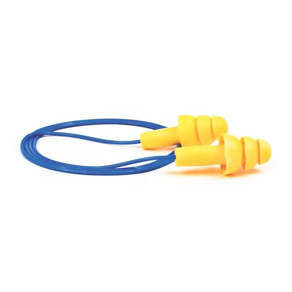 UltraFit Reusable Corded Earplugs, Flanged Shape, 25 dB NRR, Push-In, Med, Yellow/Blue, 1 Pair