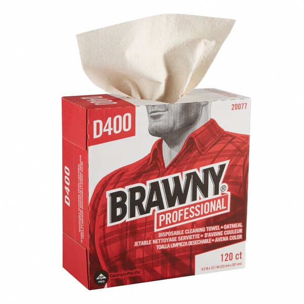 Dry Wipe, Brawny Pro D400, Dispenser Box, 9 1/4 in x 12 in, 120 Sheets, Tan, 10 Pack