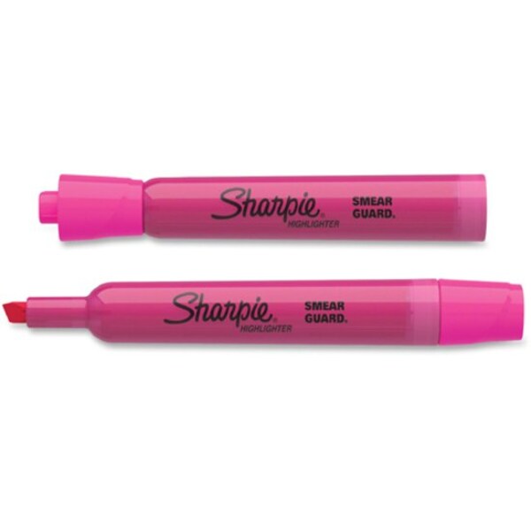 Smear Guard Highlighter, Chisel Tip Fluorescent Pink PK12
