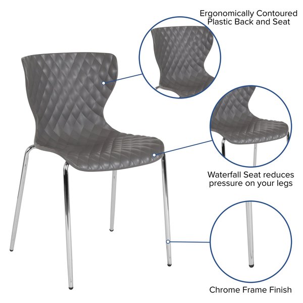 Lowell Contemporary Design Gray Plastic Stack Chair, PK4