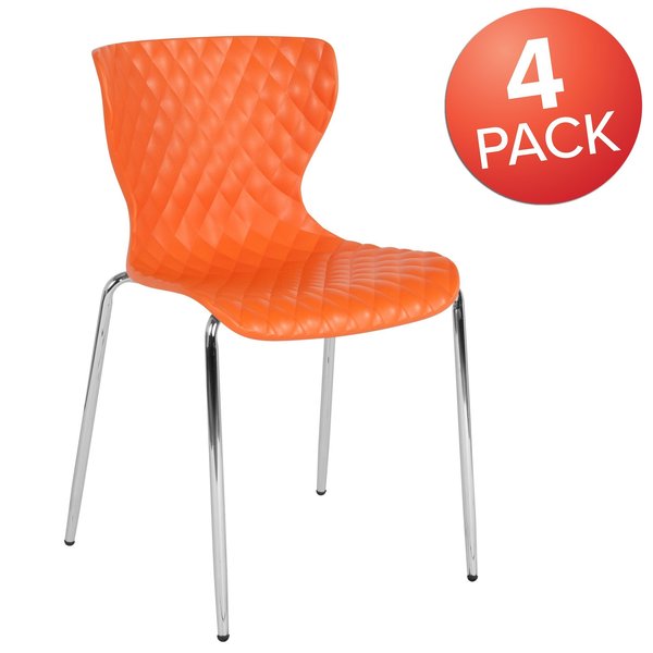 Lowell Contemporary Design Orange Plastic Stack Chair, PK4