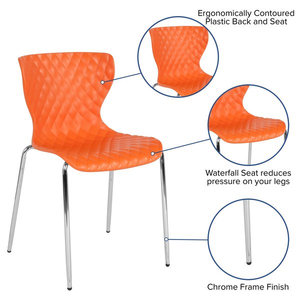 Lowell Contemporary Design Orange Plastic Stack Chair, PK4