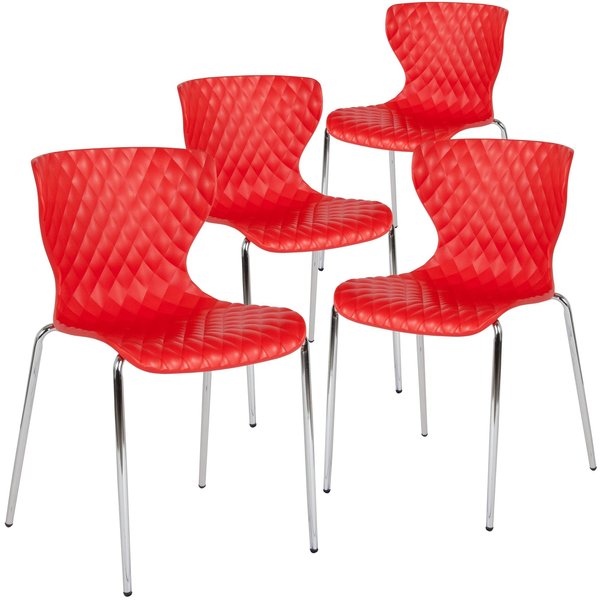 Lowell Contemporary Design Red Plastic Stack Chair, PK4
