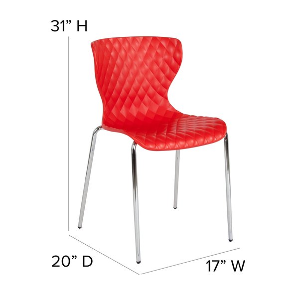 Lowell Contemporary Design Red Plastic Stack Chair, PK4