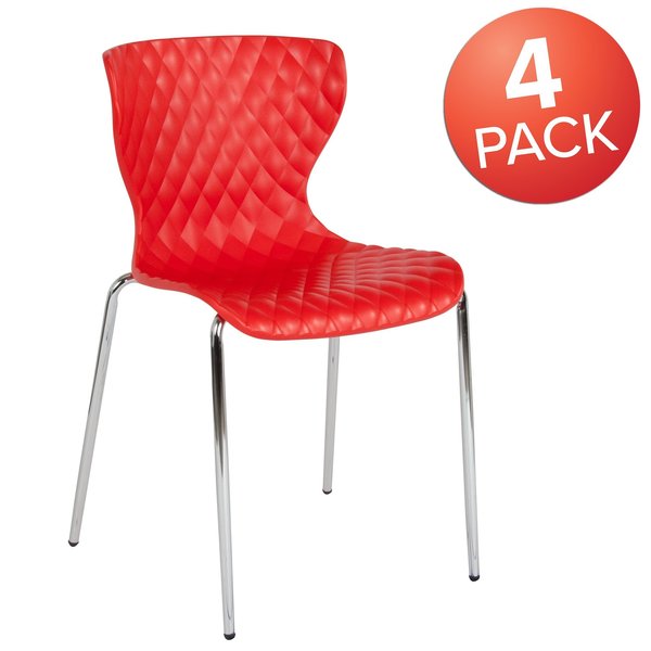 Lowell Contemporary Design Red Plastic Stack Chair, PK4