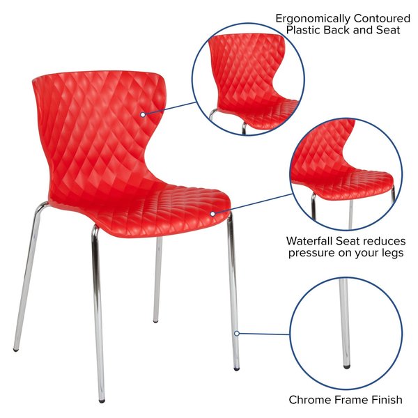 Lowell Contemporary Design Red Plastic Stack Chair, PK4