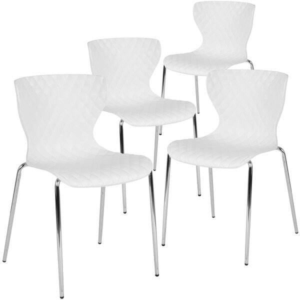 Lowell Contemporary Design White Plastic Stack Chair, PK4