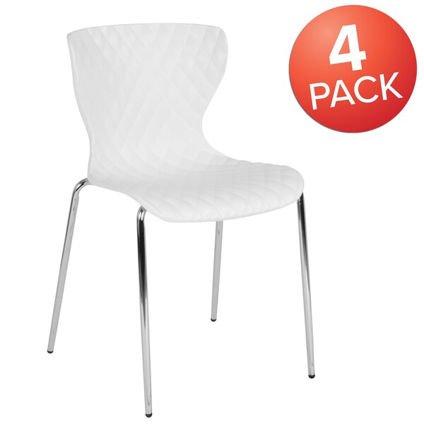 Lowell Contemporary Design White Plastic Stack Chair, PK4