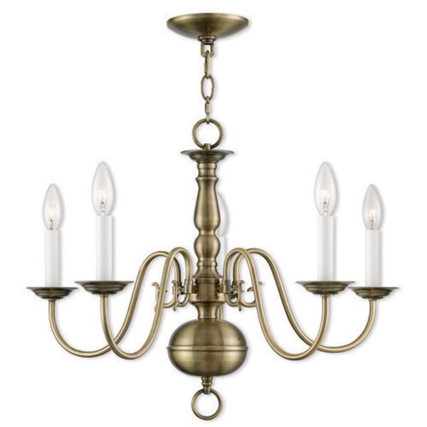 Williamsburgh 5 Light Antique Brass Chan