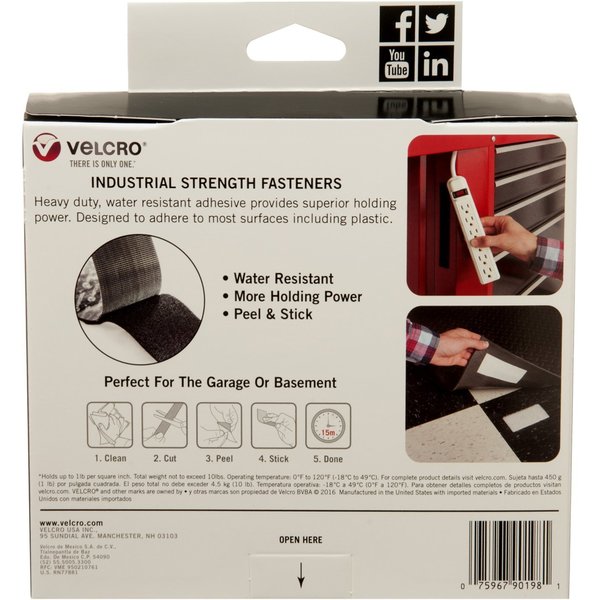 Reclosable Fastener, Rubber Adhesive, 15 ft, 2 in Wd, White