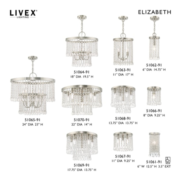 Elizabeth 6 Light Brushed Nickel Ceiling Mount