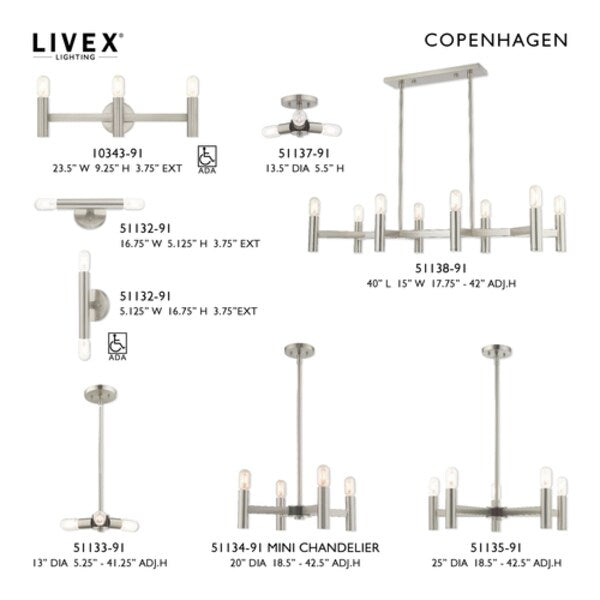 Copenhagen 5 Light Brushed Nickel Chande