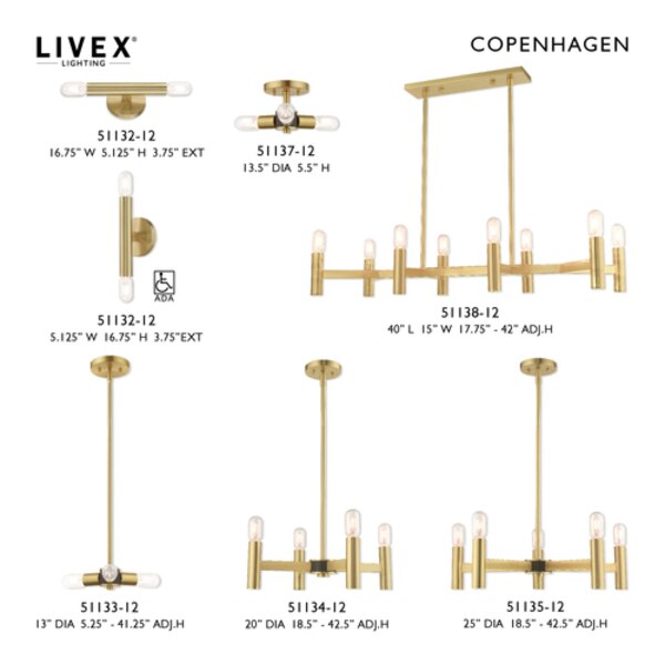 Copenhagen 8 Light Satin Brass Linear Chandelier