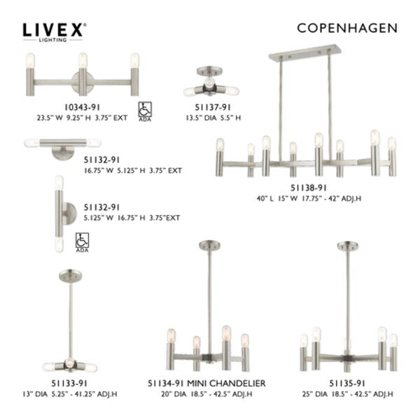 Copenhagen 8 Light Brushed Nickel Linear Chandelier