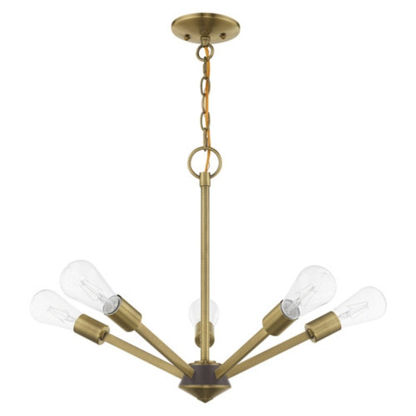 Prague 5 Light Antique Brass Chandelier