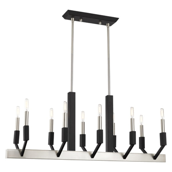 Beckett 10 Light Brushed Nickel And Black Linear Chandelier