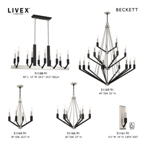 Beckett 10 Light Brushed Nickel And Black Linear Chandelier