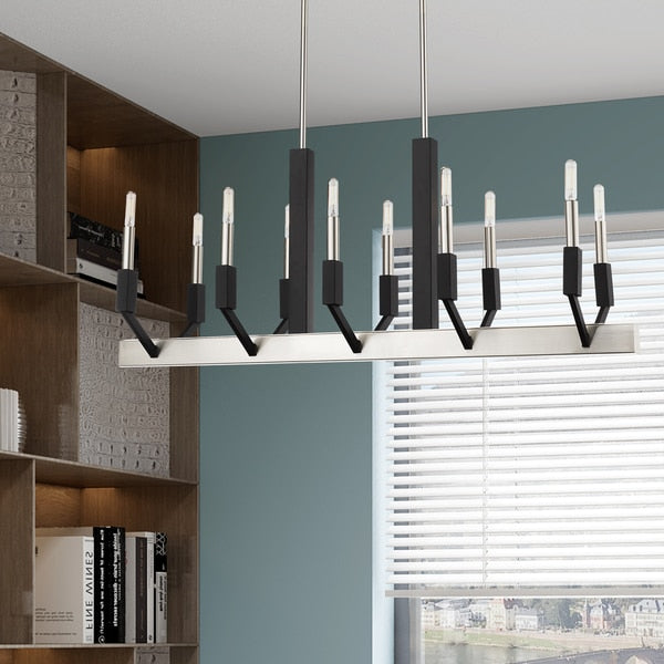 Beckett 10 Light Brushed Nickel And Black Linear Chandelier