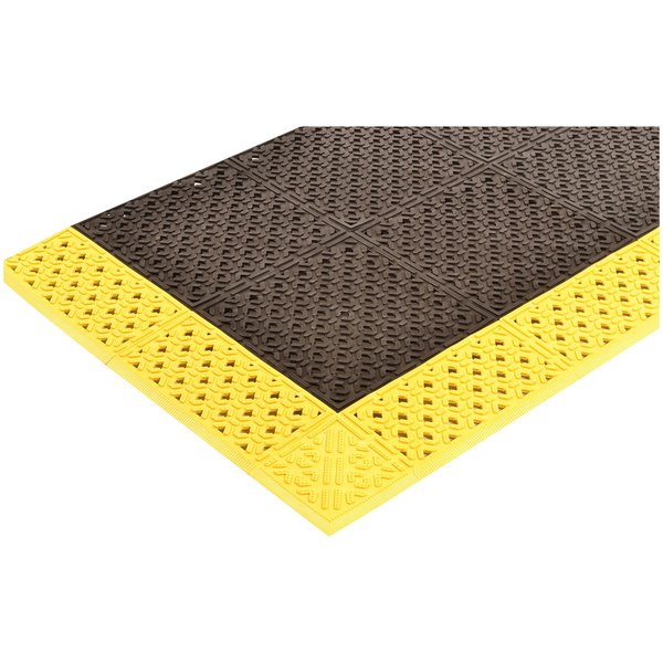 Black with Yellow Border Interlocking Drainage Mat 30 in W x 3 ft L, 7/8 in