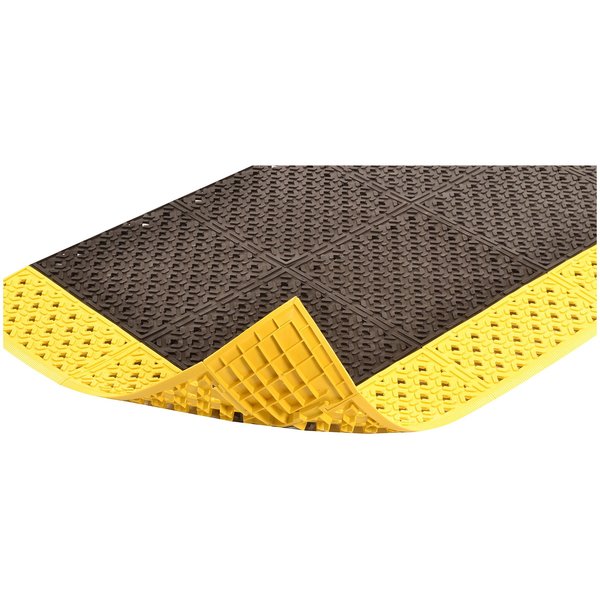 Black with Yellow Border Interlocking Drainage Mat 30 in W x 3 ft L, 7/8 in