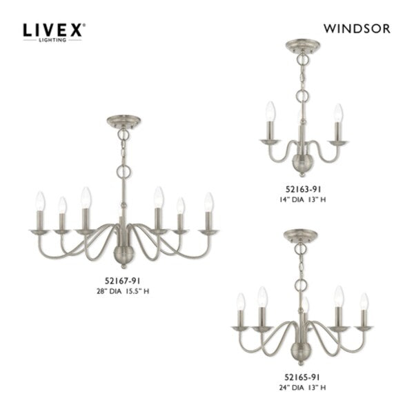 Windsor 3 Light Brushed Nickel Mini Chan