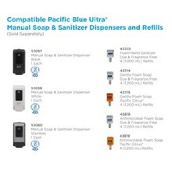 Soap Dispenser, Manual, Foam, Silver