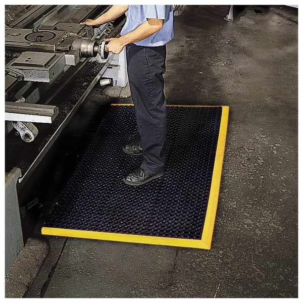 Black with Yellow Border Antifatigue Mat 3 ft 2 in W x 5 ft 4 in L, 7/8 in