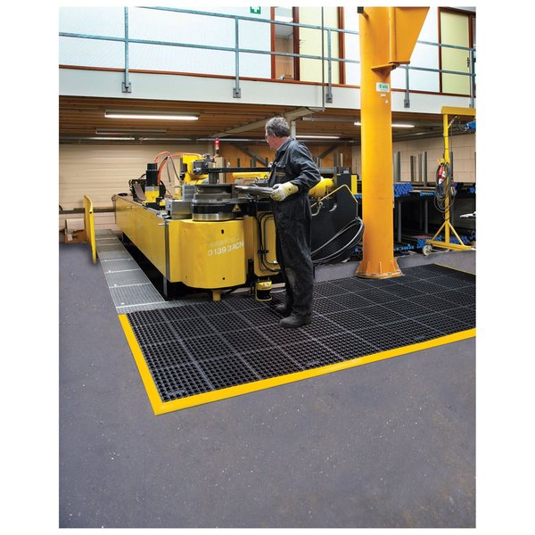 Black with Yellow Border Antifatigue Mat 3 ft 2 in W x 5 ft 4 in L, 7/8 in