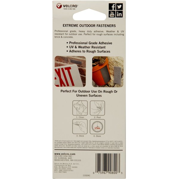 Reclosable Fastener Shapes, Rubber Adhesive, 4 in, 1 in Wd, Gray, 5 PK