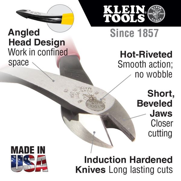 8 in 2000 High Leverage Diagonal Cutting Plier Standard Cut Oval Nose Uninsulated