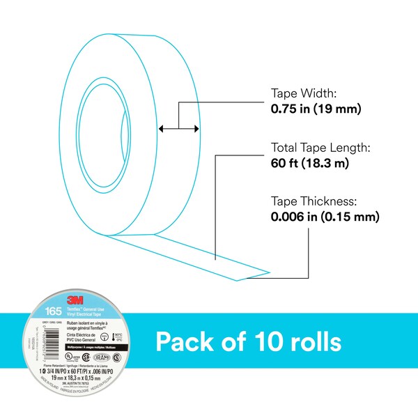 Elec Tape, 60 ft Lx3/4 in W, 6 mil, Gray