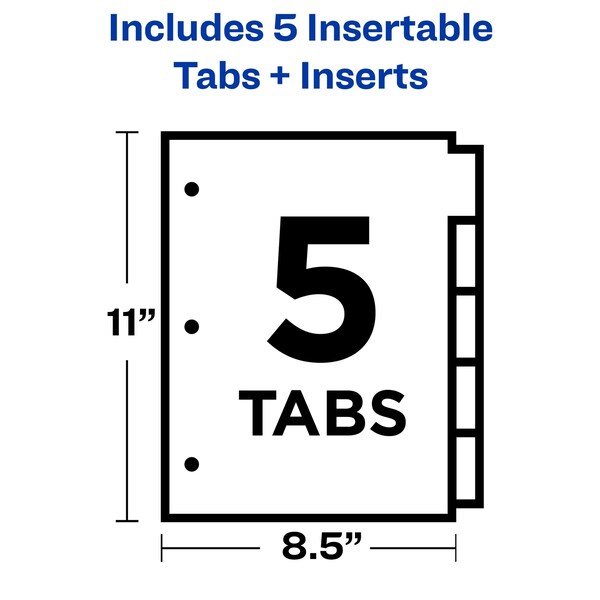 Big Tab Insertable Plastic Dividers, 5-Ta