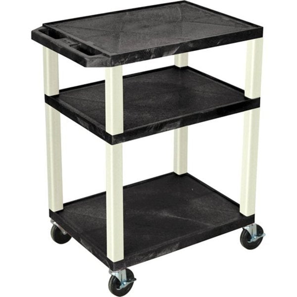 Thermoplastic Resin Utility Cart with Lipped Plastic Shelves, Flat, 3 Shelves, 300 lb