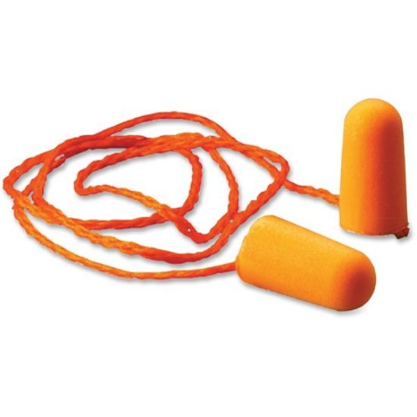 Disposable Corded Ear Plugs, Bullet Shape, 29 dB, 100 Pairs, Orange