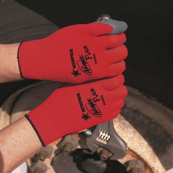 Latex Coated Gloves, Palm Coverage, Red/Gray, M, PR